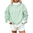 thumbnail image 5 of Qiggri Women's Oversized Striped Mock Neck Sweatshirt Soft Knit Long Sleeve Pullover Shirt Stylish Casual Fall Winter Lounge Daily Tops L, 5 of 7