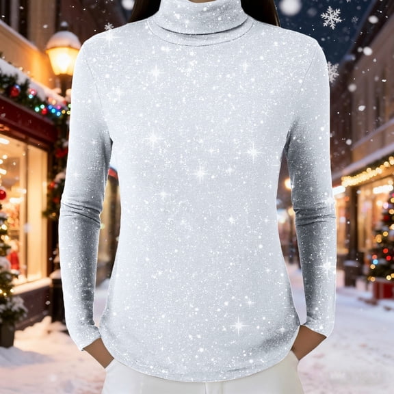 HLKJKLS Long Sleeve Shirts For Women Cozy Cowl Neck Sequin Knitted Pullover Loose Fall Winter Trendy Warm Sweater White M-5Xl