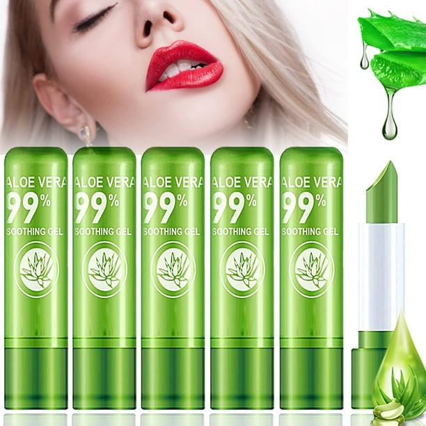 LZYLLS Paquete de 6 barras de labios de aloe vera de larga duración, barra de labios nutritiva, resistente al agua, hidratante, cambio de color, bálsamo labial, brillo de labios, temperatura mágica, c