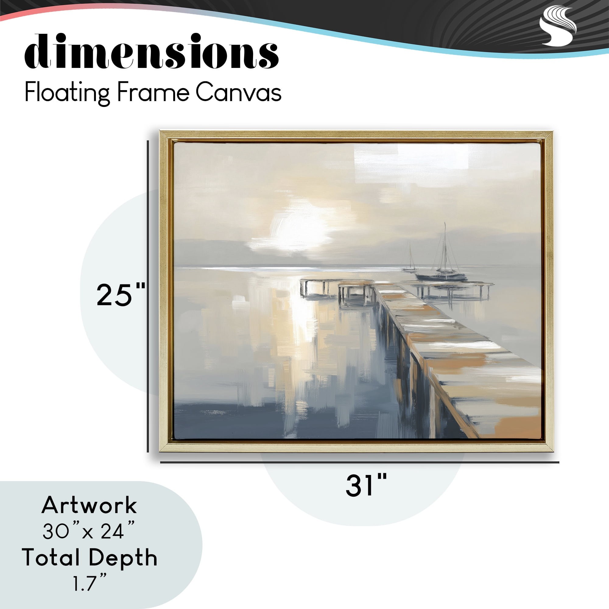 Stupell Industries Pier with Sailboat Seascape Gold Framed Floater Canvas Wall Art, design by Kim Curinga