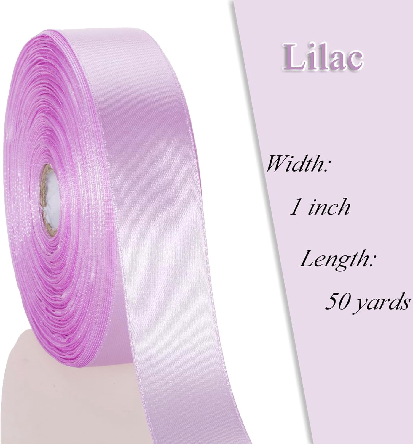 50 Yards 1 Inch Lilac Satin Ribbon, Single Face Polyester Solid Color Craft Fabric Ribbon for Handmade Roses, Gift Wrapping, Bouquets, Wedding, Christmas, and Party Decoration