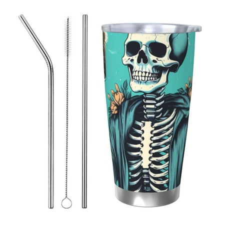 

KLL Vintage Skull Beer Print 40oz Stainless Steel Insulated Car Cup with Spillproof Lid - Keep Your Drink Hot or Cold on the Go-Straw Three-piece Set