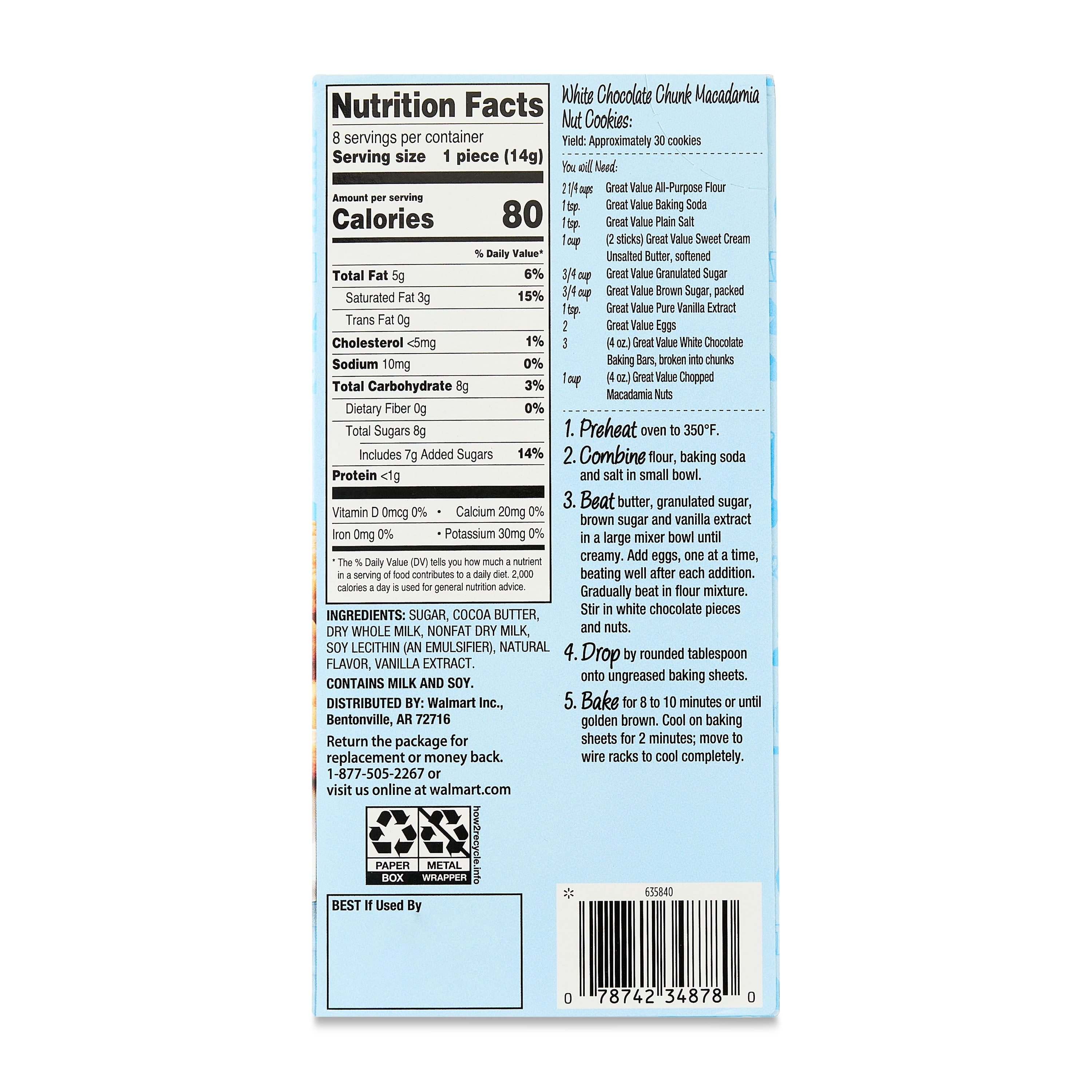 Great Value White Chocolate Baking Bar, 4 oz Box