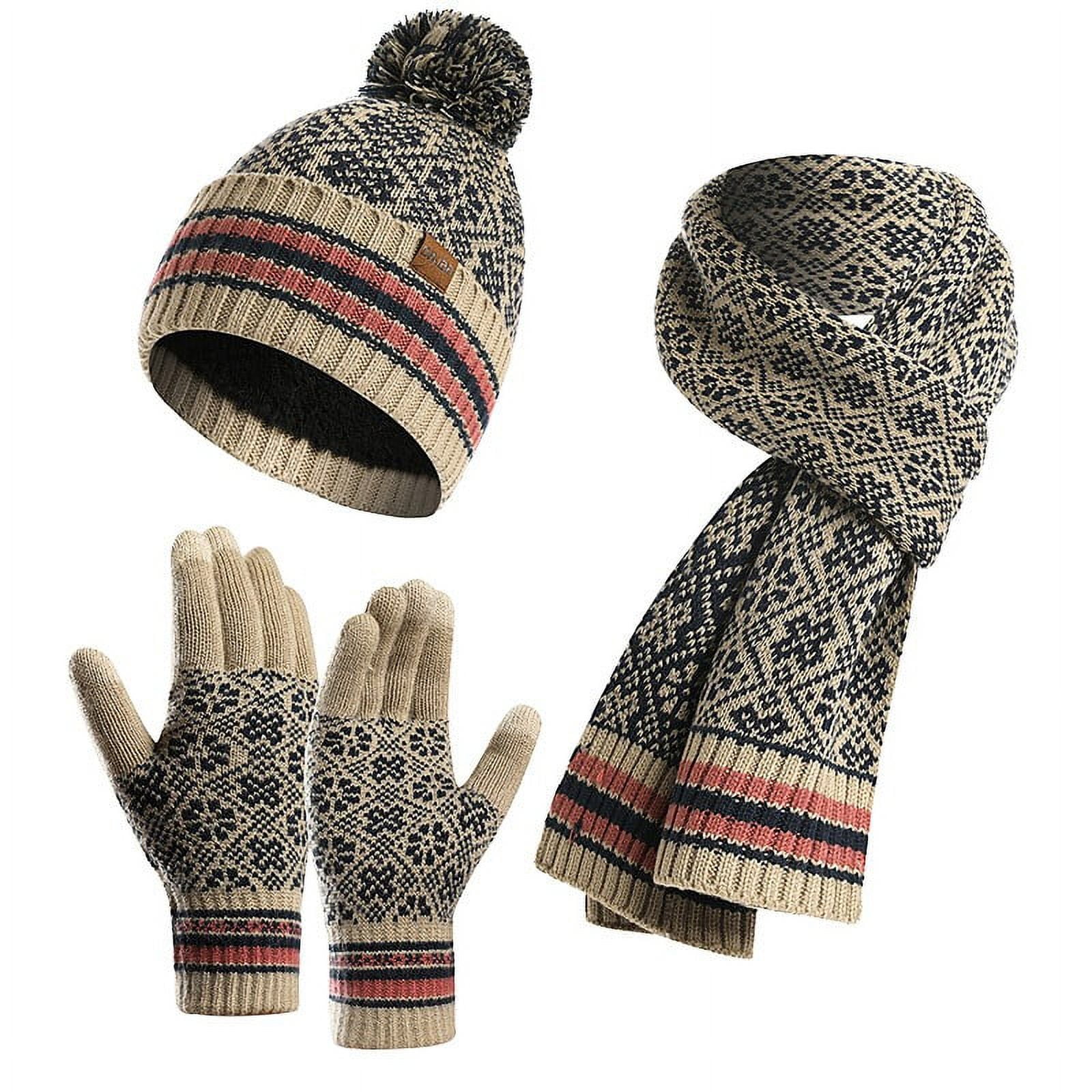Winter Hat Gloves Scarf Headband Set Fleece Knit Pom Pom Beanie Pom Pom Hat Lined With Fleece Mittens Infinity Scarf Set  main image 3