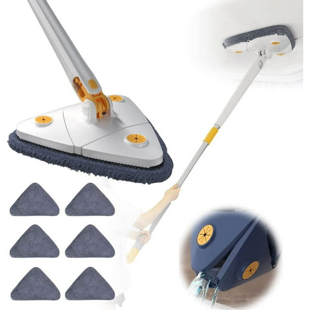 YOPTOP 360° Rotatable Adjustable Cleaning Mop 51" Extendable Triangle Mop with Long Handle Automatic Wringing Microfiber Spin Floor Cleaning Mop for Cleaning Walls Ceilings,white,with6moppads