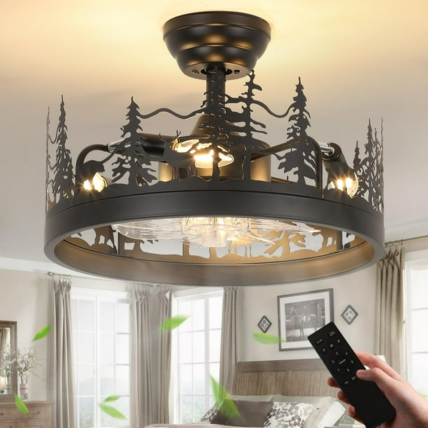 Ventilador de techo con luz Merexcint Farmhouse Rustic Black
