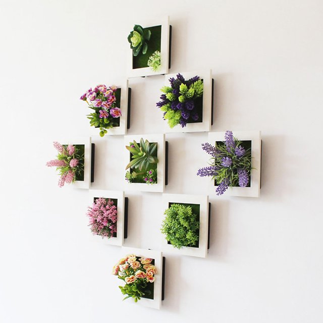Gwong Decoración hogareña 3D artificial flor planta etiqueta de pared marco sala de estar boda fiesta decoración Gwong 21038139
