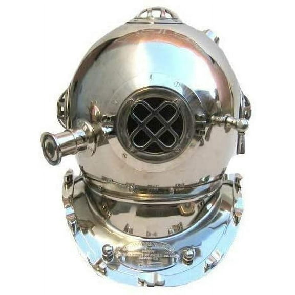 Vintage Armour Store Nautical Decor SEA Scuba Diving Helmet Chrome Finished Mark V US Navy Nickel Finish