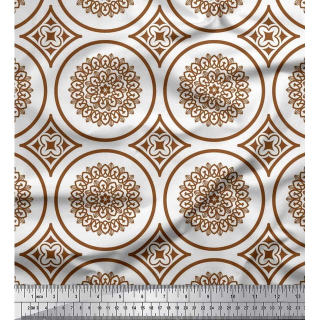 Soimoi polyester Crepe Fabric Floral Mandala Decor Fabric Printed Yard 52 Inch Wide