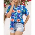 thumbnail image 2 of LA LEELA Women's Casual Beach Short Sleeve Blouse Shirt Blouses Button Down Dress Tops Tee Hawaiian Shirts for Women XL Leaves, Multi, 2 of 7