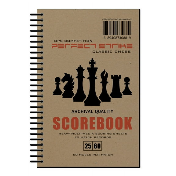 Perfect Strike Chess SCOREBOOK with Rules and Scoring Instructions. Heavy duty. Practice and Competition. (5.5" x 8.5") LS-25:60