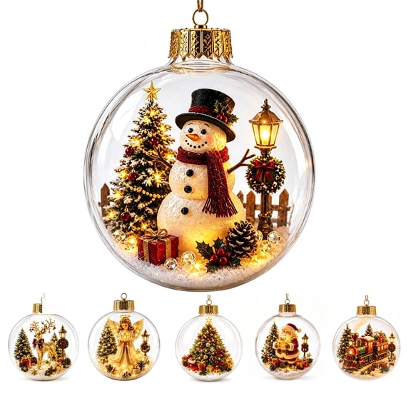 Clearance Clear Christmas Ornaments Balls, Glowing Christmas Story Ornament, Light-Up Mini Holiday Scene with Warm LED Light, Festive Keepsake Gift