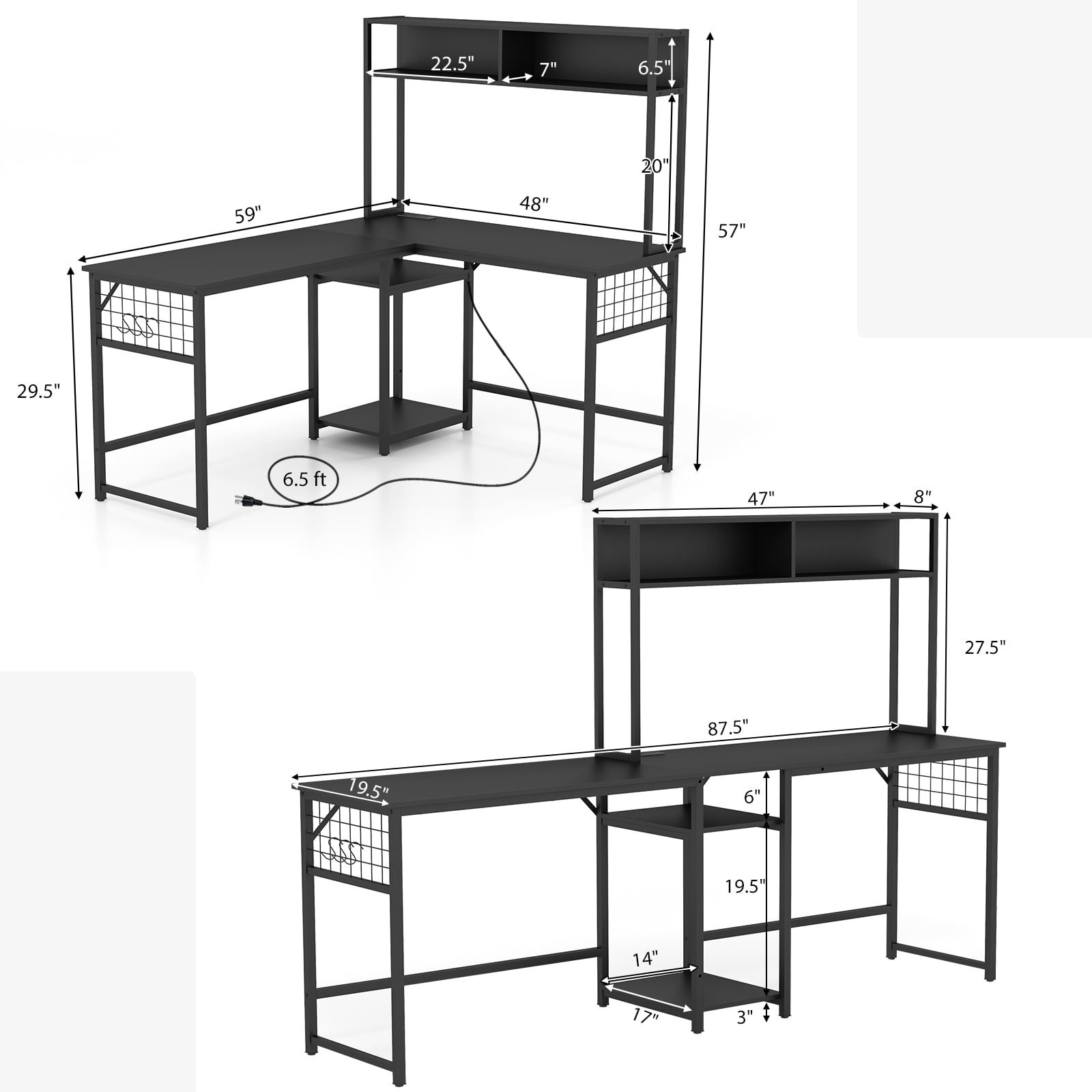 Giantex L Shaped Desk, Sturdy Computer Desk w/ Power Outlet, Long Corner Desk Home Office Table, Black