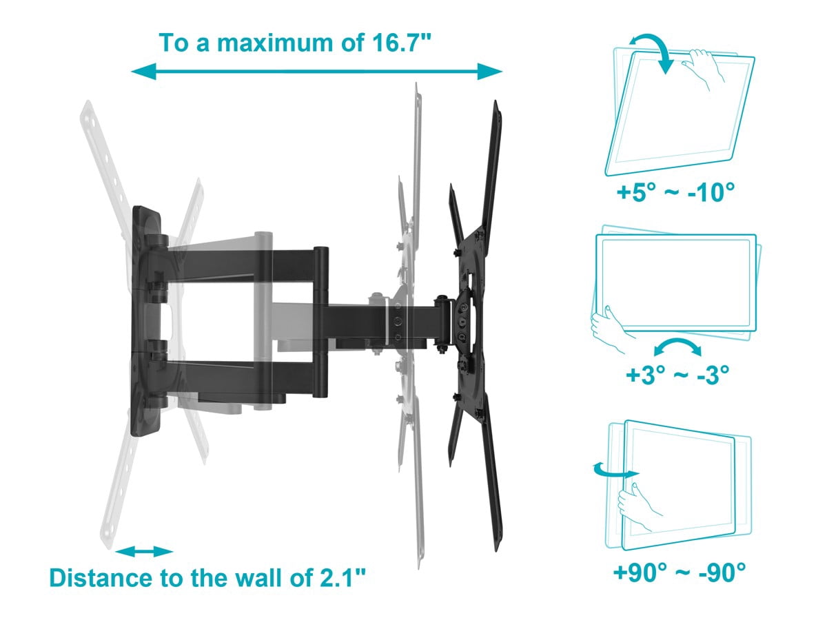 Monoprice TV Wall Mount Bracket For TVs 24in to 55in, Full-Motion Articulating, Max Weight 77lbs, VESA Patterns Up to 400x400, Rotating, UL Certified