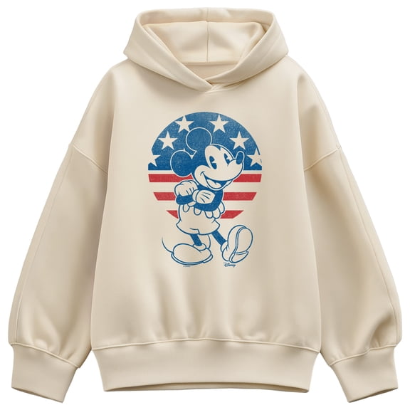 Disney - Mickey USA Flag Circle - Women's Oversized Fleece Hoodie Sweatshirt