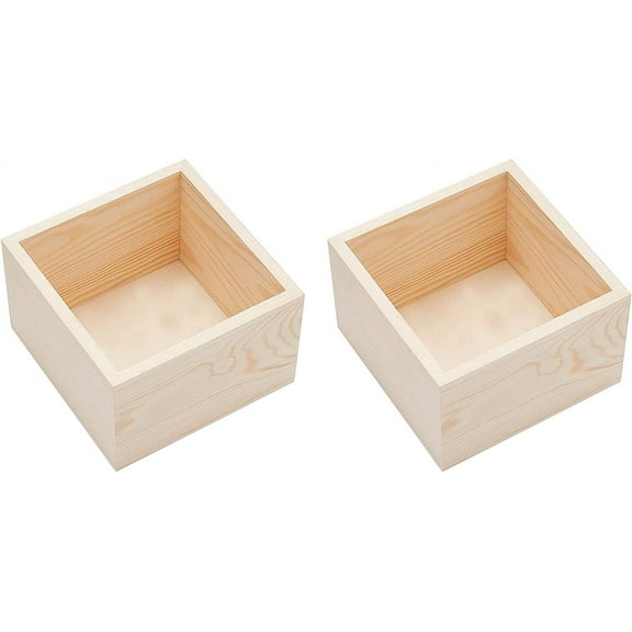 2pcs Unfinished Wooden Box Square Unpainted BurlyWood Storage Box No Cover Wood Storage Jewelry Box Organize for Collectibles Jewellery Hobbies & Craft Supplies 4.7”x4.7”x3.1”