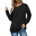 thumbnail image 2 of Ropa De OtoñO Casual Solid Color Tops for Women,Women's Long Sleeve Sweatshirt Casual Crewneck Loose Fit Pullover Hoodie Fleece Fall Tops Oversized Tshirts Shirts For Women Black, 2 of 7