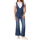 thumbnail image 1 of INSPIRAR CHIC Mono de mezclilla casual para mujer con cuello en V, cierre de cremallera, campana, pantalones de mezclilla XS azul oscuro, 1 of 5