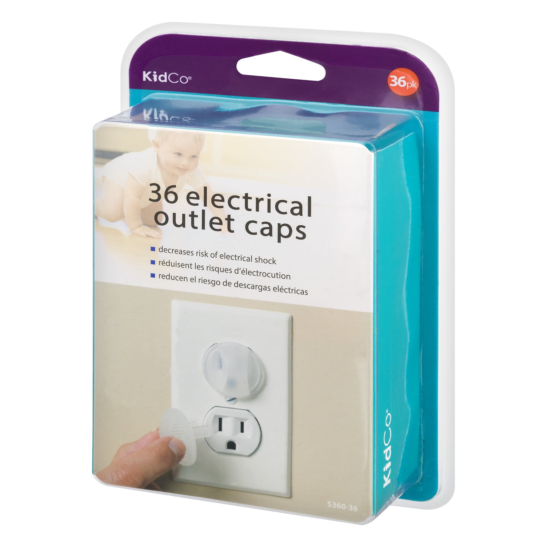 Kidco Child Safety Electrical Outlet Caps, 36 Pack, Clear, Platic