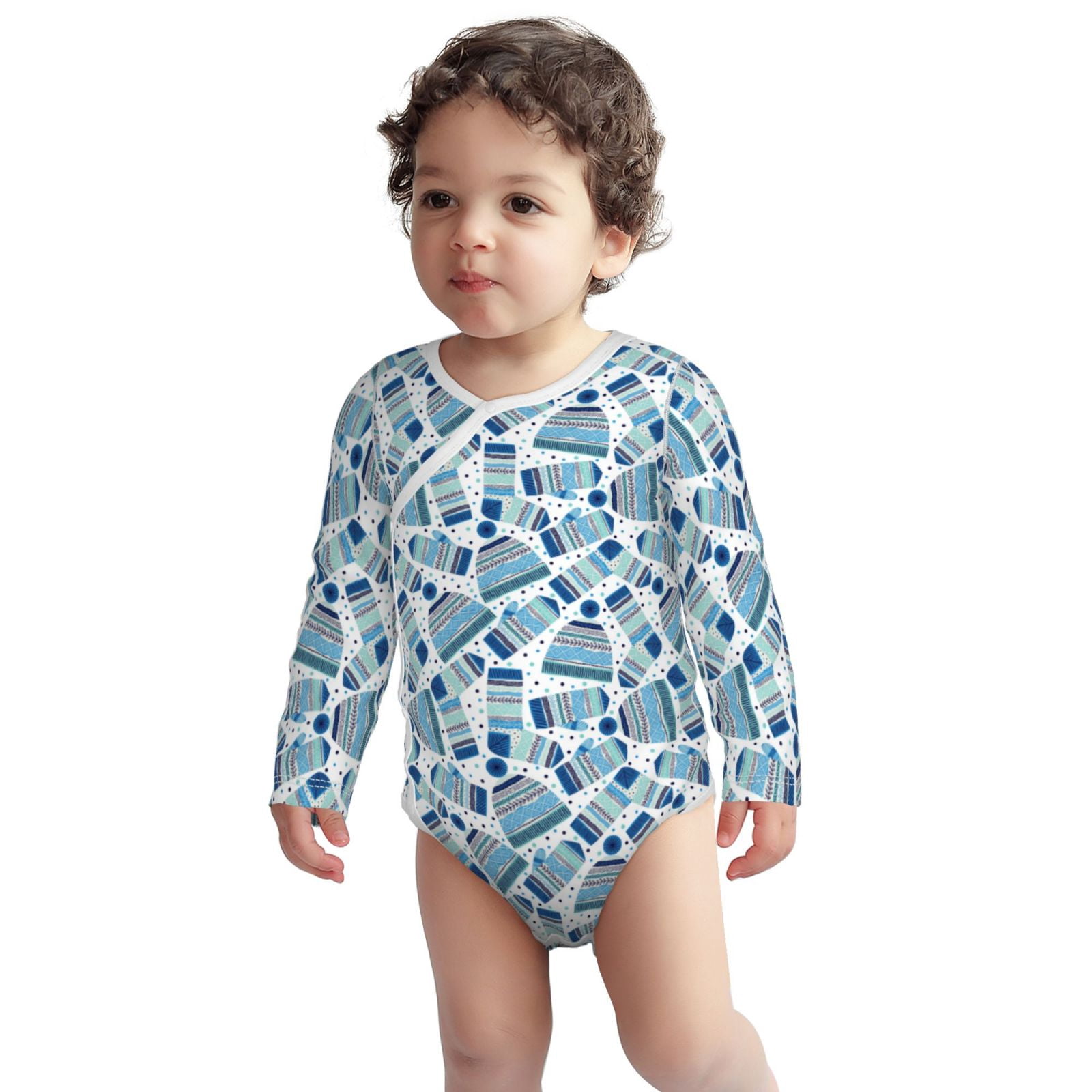 Xecao Winter Knit Hat and Socks Print Baby unisex-baby Cotton Long-sleeve Bodysuits-3 Months