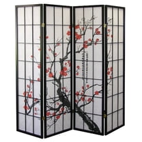 Legacy Decor Plum Blossom 4 Panel Room Divider, 71" Tall, Black Color, Freestanding