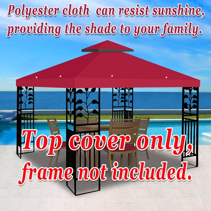 ALUVIERA 8'X8' Gazebo Sunshade 2-Tier Patio Pavilion Replacement Canopy(BURGUNDY)