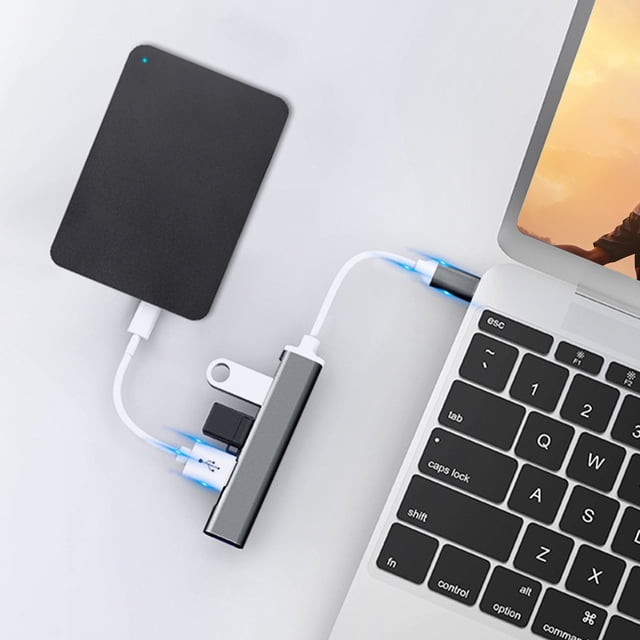 4-Port USB C Hub Extension, Portable Aluminum Adapter Station for Computer Tablet, Multi-Device Data Sync Charging