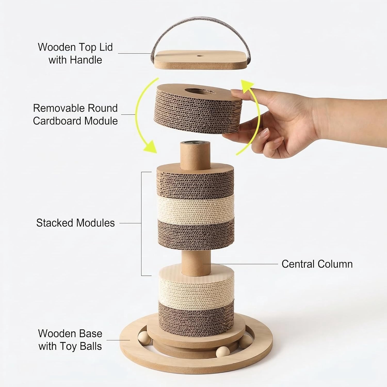 Stable Vertical Cat Scratching Post for Indoor Cats, Durable Cardboard Design with Replaceable Refills, Space-Saving Cat Scratcher