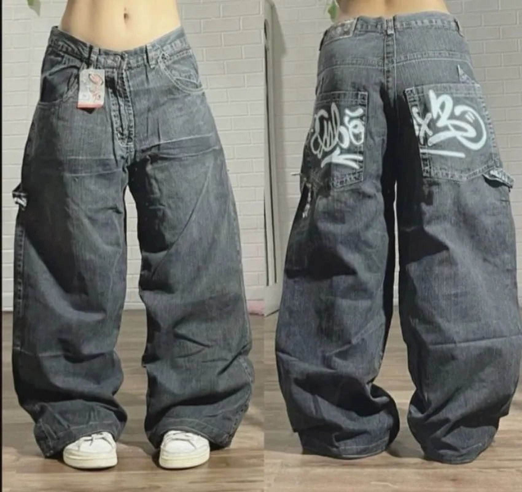 American Vintage Gothic Print Jeans Women Y2K New Street Hip