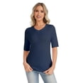 thumbnail image 3 of Women's 2-Pack Half Sleeve V Neck T-Shirts Solid Color Casual Summer Tees Navy blue/Black, 3 of 7