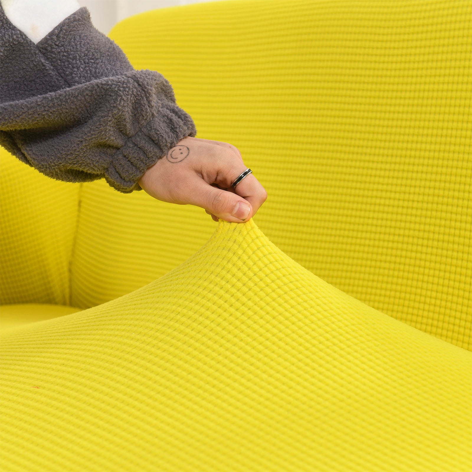 Stretch Plush Sofa Slipcover, Soft Sofa Cover, Thicken Couch Covers Anti-Slip Furniture Protector For 1 2 3 4 Seater Couch Slipcover-Lemon yellow-3 Seater (190-230CM)75-91in