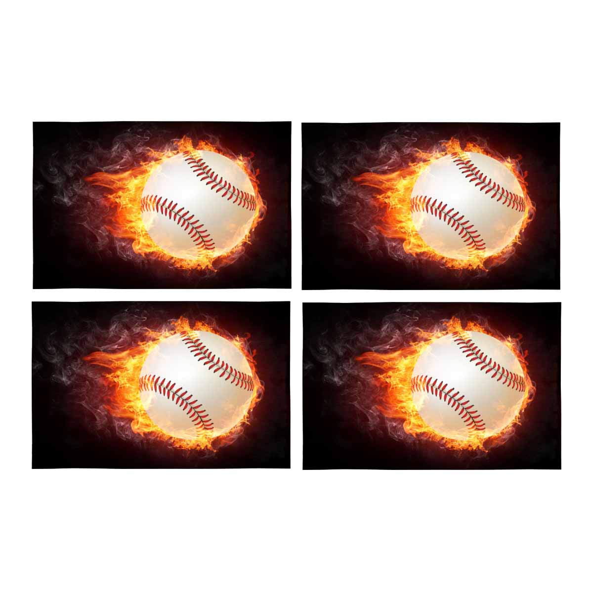 MKHERT Cool Sports Baseball Ball in Fire Flames Placemats Table Mats for  Dining Room Kitchen Table Decoration 12x18 inch,Set of 4 