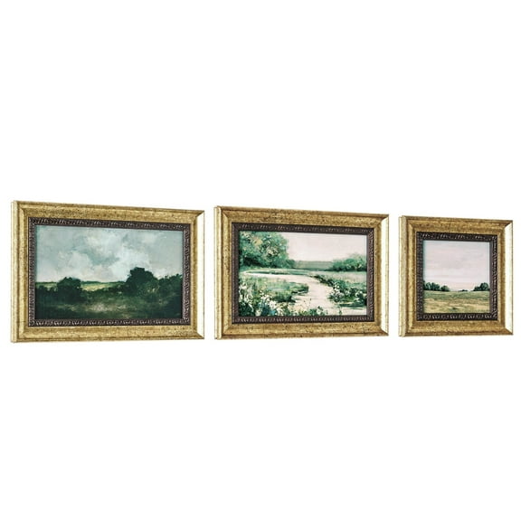 Beautiful Classic Landscape Wall Art Set of 3, Vintage Framed Wall Décor, Gold Brushed Multi-Size Frames, Farmhouse Landscape Art for Living Room, Office, Entry