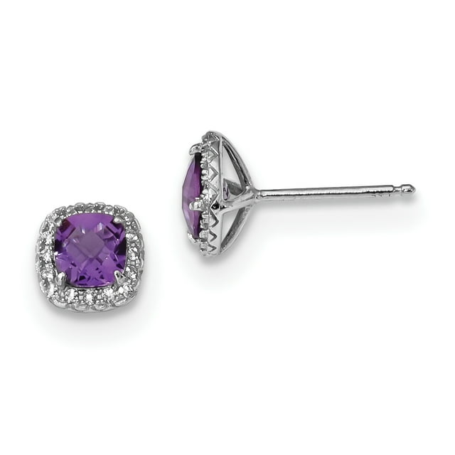 925 Sterling Silver Amethyst Created White Sapphire Stud Earrings Ball Button Birthstone February