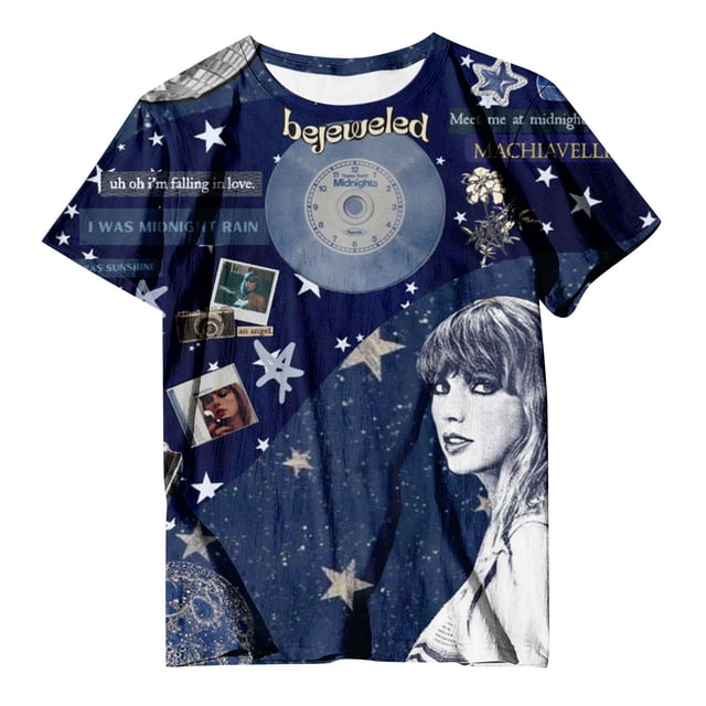 TayIor Sw1ft Chemises, Tyler Sw1ft Merch, Tyler Sw1ft, Mode Décontractée Imprimée Col Rond Manches Courtes Chemises Blouse Femme Graphique Amateur de Musique TKFASHION Bleu G