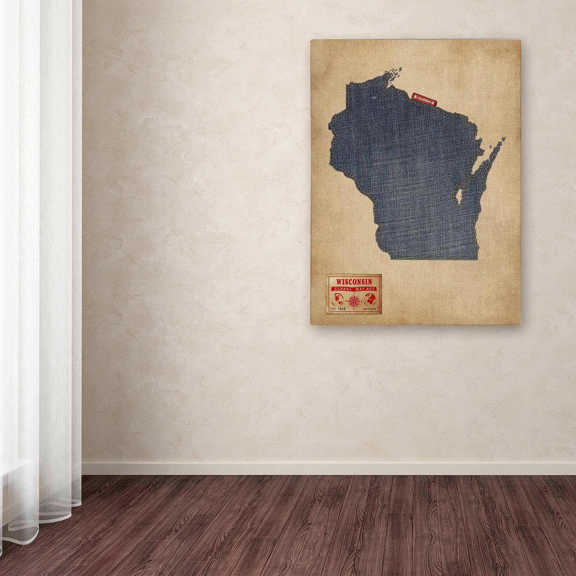 Trademark Fine Art "Wisconsin Map Denim Jeans Style" Canvas Art by Michael Tompsett