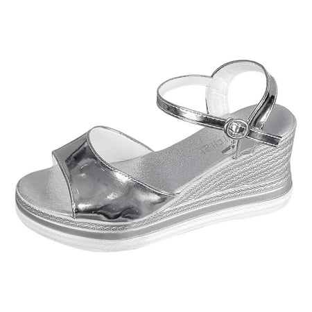 

Ladies Fashion Summer Open Toe Buckle Thick Sole Slope Heel Sandals