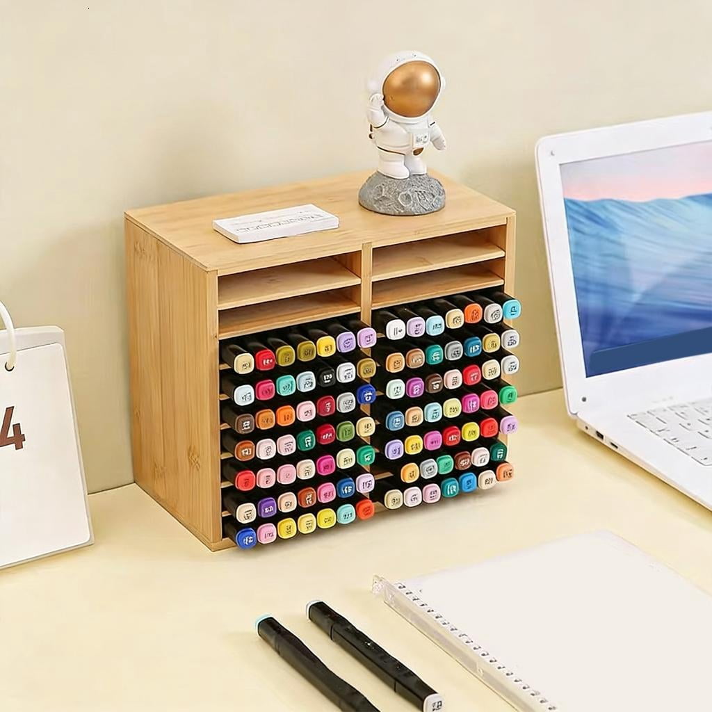 HannLk Wooden Marker Pen Holder Organizers With Multiple Compartments
