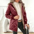 thumbnail image 2 of Hueook Coats Women Puffer Jacket with Hood Thicken Women's SolidLong Sleeved HoodedJacket Red L, 2 of 8