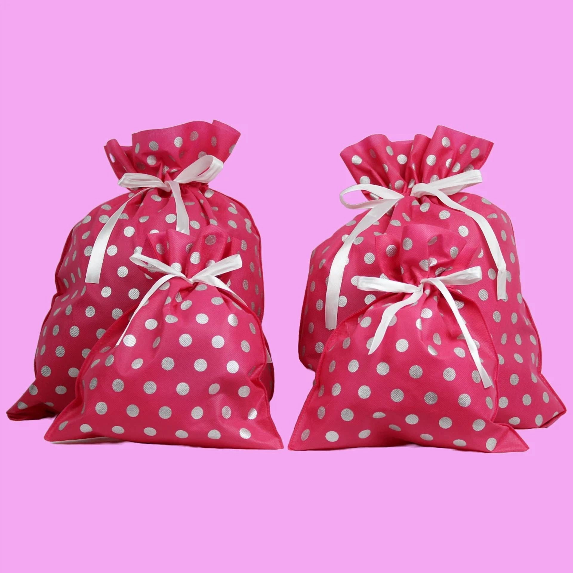 BUTTERFLY- Pink Polka Dot Gift Bag Set: 4 Assorted Sizes