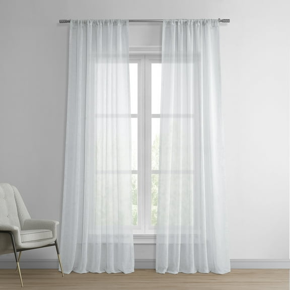 Aspen White Solid Faux Linen Sheer Curtain (1 Panel), Aspen White, 50W X 84L