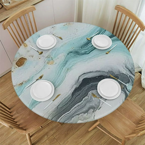 SHERONV Marble Swirl Round Tablecloth 100% Polyester Fiber Outdoor Fitted Table Cloth 42"-46