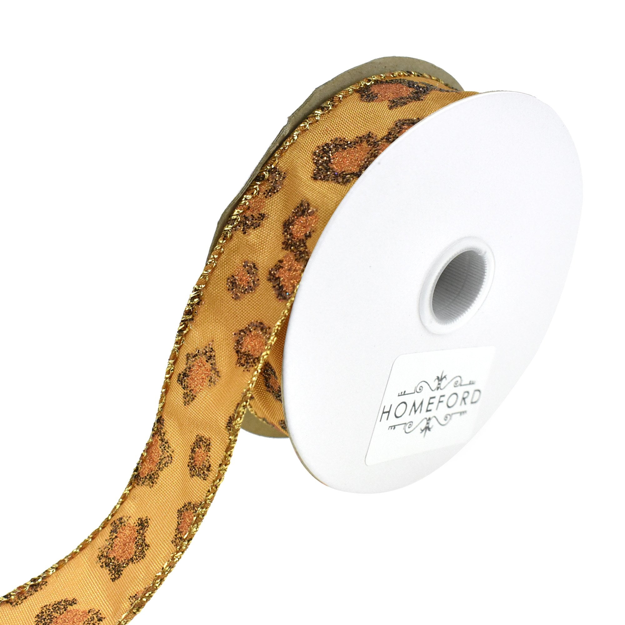 Leopard Print Glitter Wired Ribbon, 7/8Inch, 3Yard