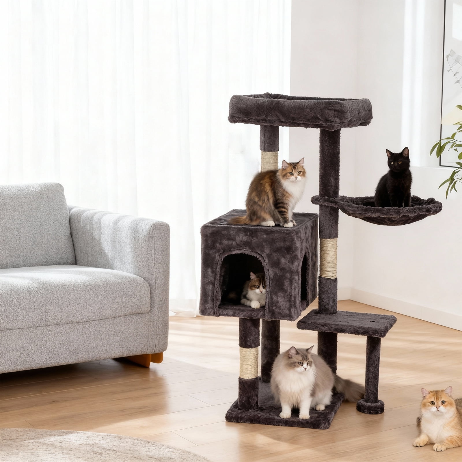 CL.HPAHKL Cat Tree, 36 inch Small Cat Tower with Scratching Post & Funny Toy for Indoor Cats, Cat Condo Furniture Activity Center for Kittens, Light Gray