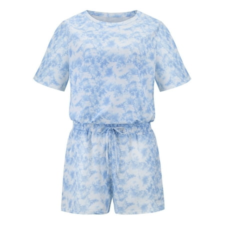 

2021 Fashion Blue Casual Suit Fresh Sweet And Loose Short Sleeve Pajamas