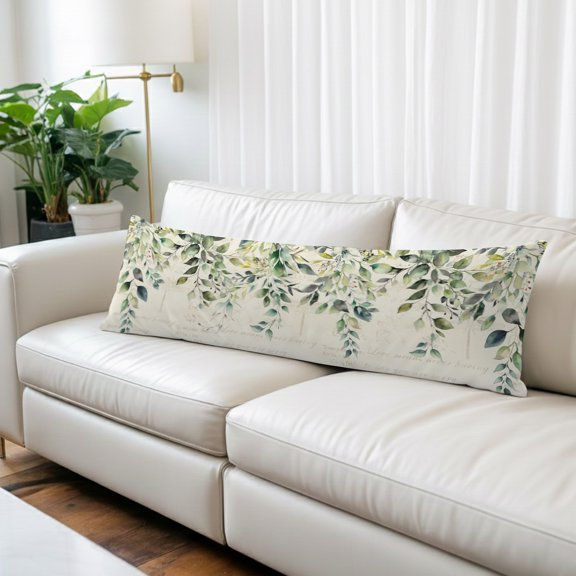 Eucalyptus Leaves Long Body Pillow Cover 20x60 Inch, Watercolor Weeping Teal Botanical Vintage Decorative Pillowcase with Zipper, Microfiber Pillow Protector, Soft Long Pillowcases for Women
