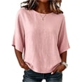 thumbnail image 2 of Tops for Women Dressy Casual Loose 3/4 Sleeve Shirts Lightweight Crewneck Beach Vacation Outfits Pink S, 2 of 4