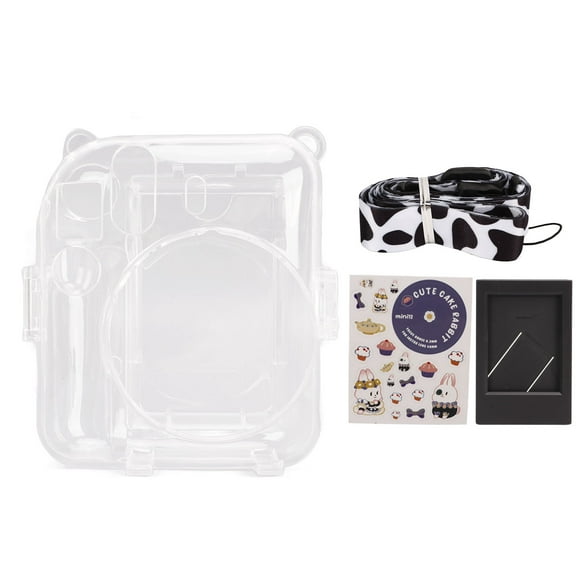 FYBTO Protective Clear Case Crystal Cameraa Case for Fujifilm Instax Mini 12 Instant Camera with Shoulder Strap Sticker 3 Inch Photo Frame Cow Print Set-090403