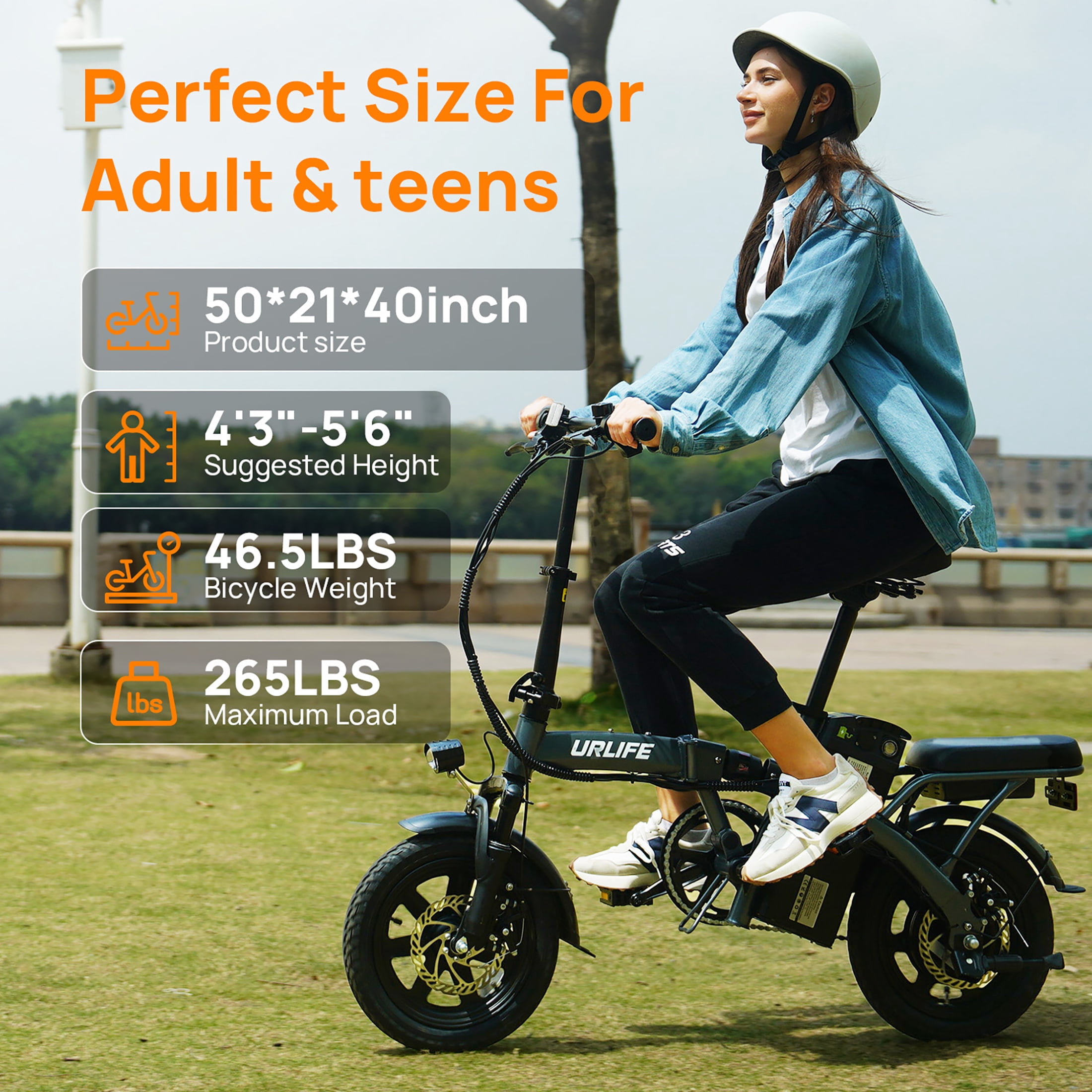 URLIFE 14"Folding Electric Bike for Adults,500W Peak Motor,48V 7.5AH Removable Battery,Mini Ebike for Adults City Commuter,UL2849,Black