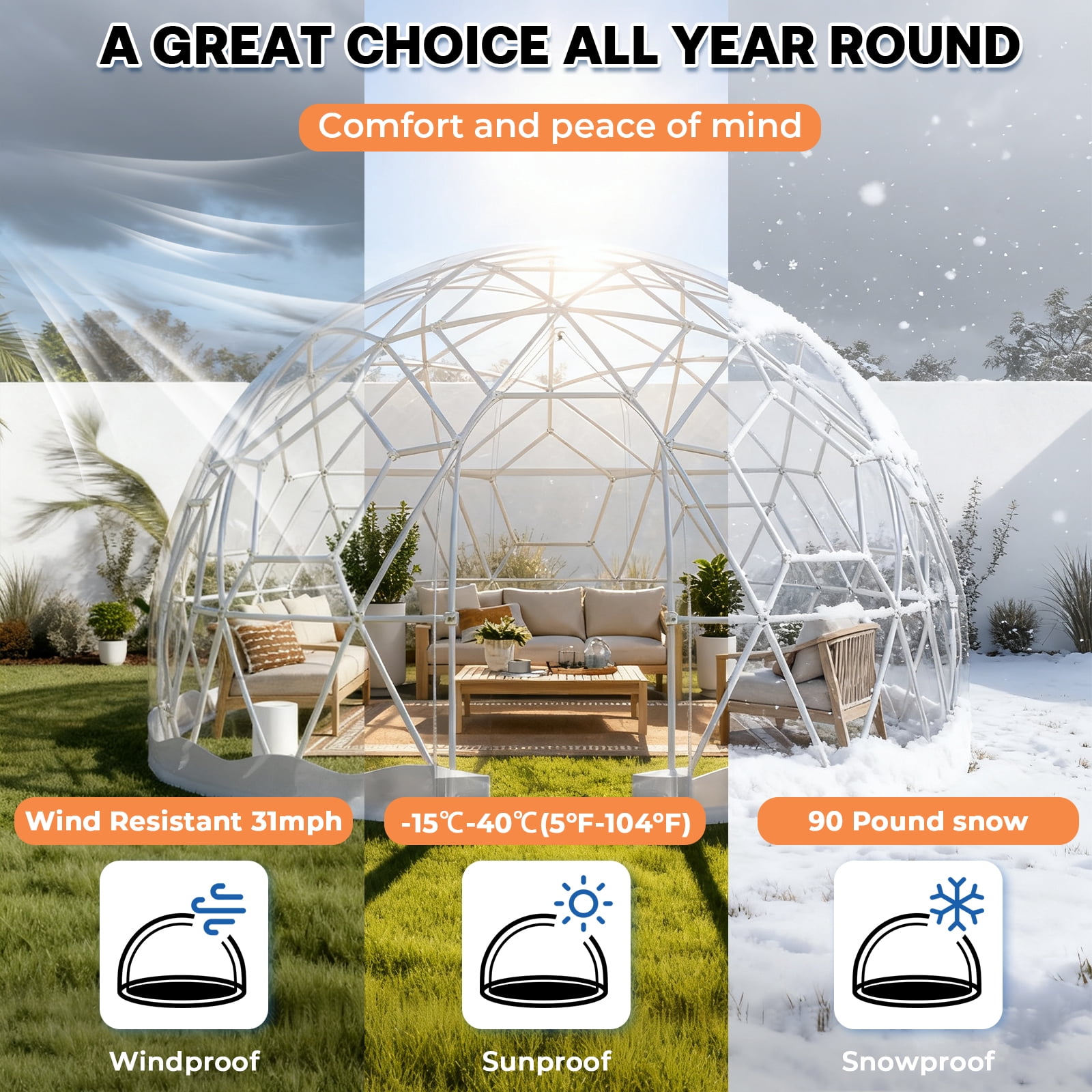 Esheno White Transparent Garden Dome 12x7.2 ft Weatherproof PVC Bubble Tent Outdoor Backyard Party Greenhouse